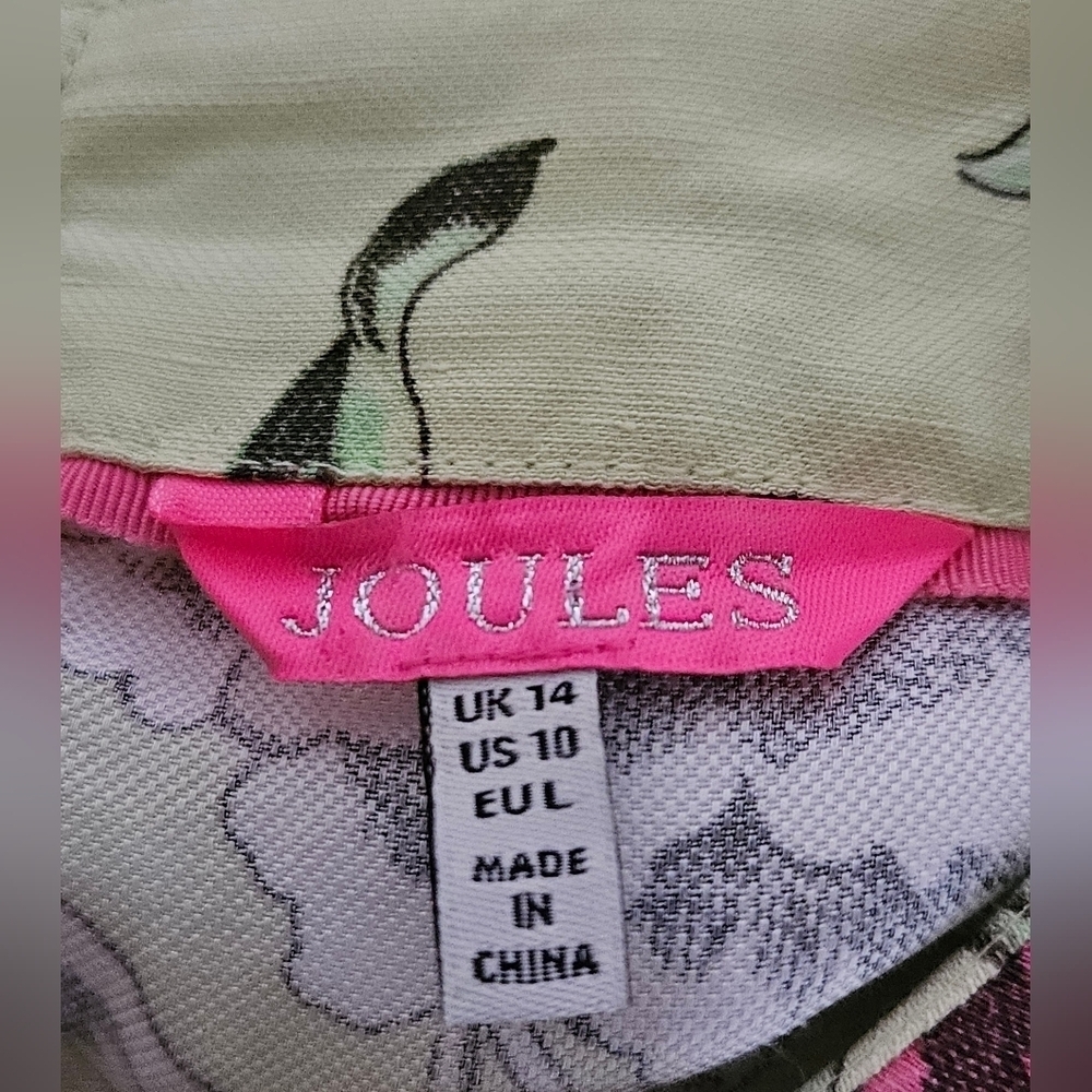 Joules Linen Green Floral Front Pockets Short Sleeve Shift Dress-Size 10 - Picture 6 of 6